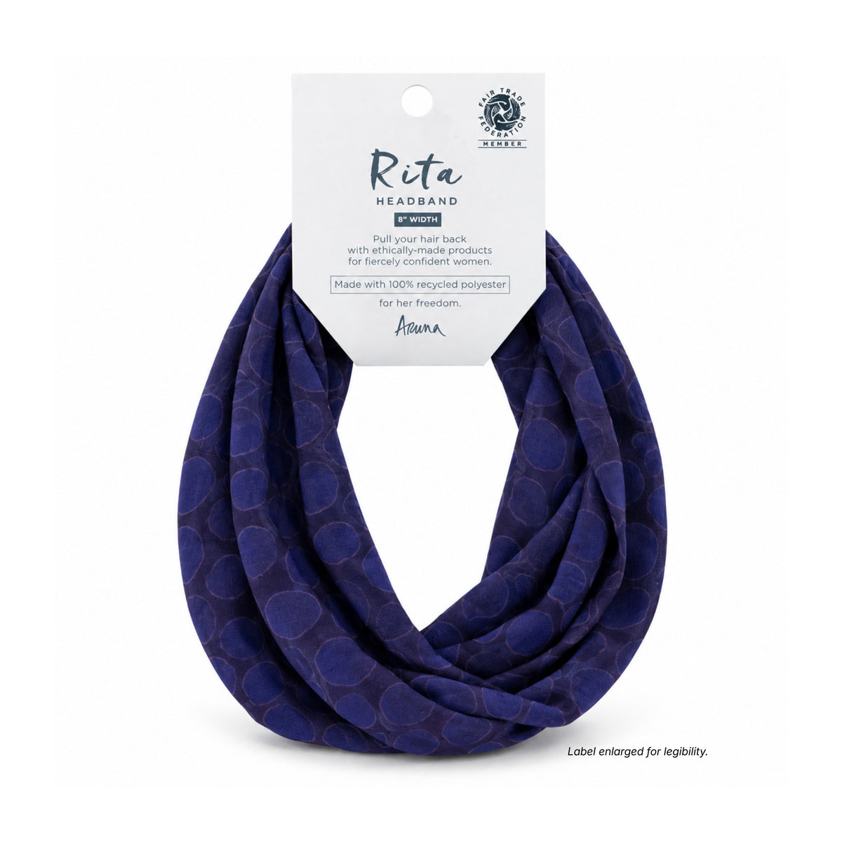 A blue Aruna headband set against a white background