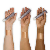Swatches of Indie Lee Bronzing Drops on 3 different skin tones