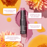 Tube of Indie Lee Nourishing Lip Tint with listed ingredients