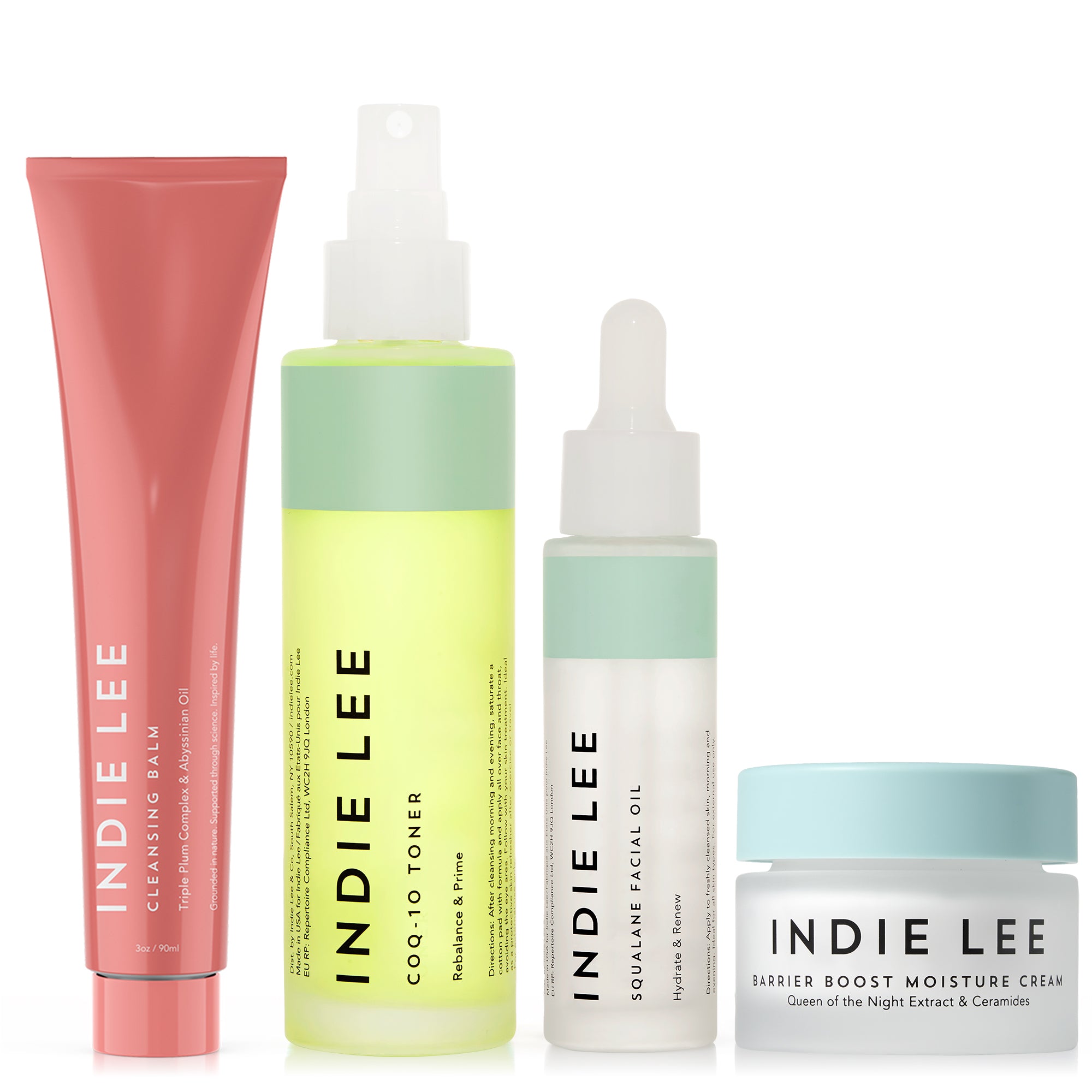 Set of Indie Lee skincare products on a white background