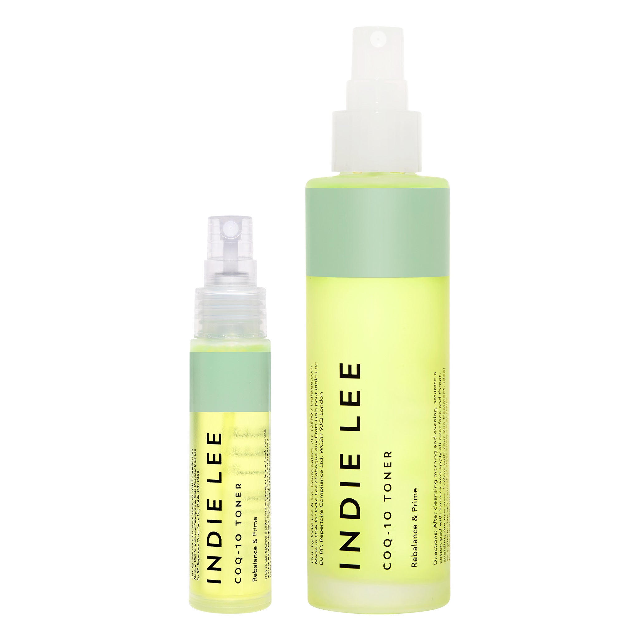 Two bottles of Indie Lee COQ-10 Toner on a white background