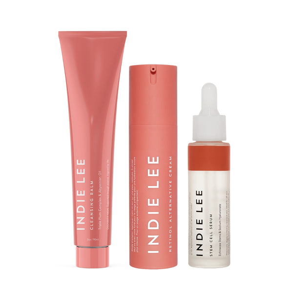 Indie Lee skincare product set on a white background