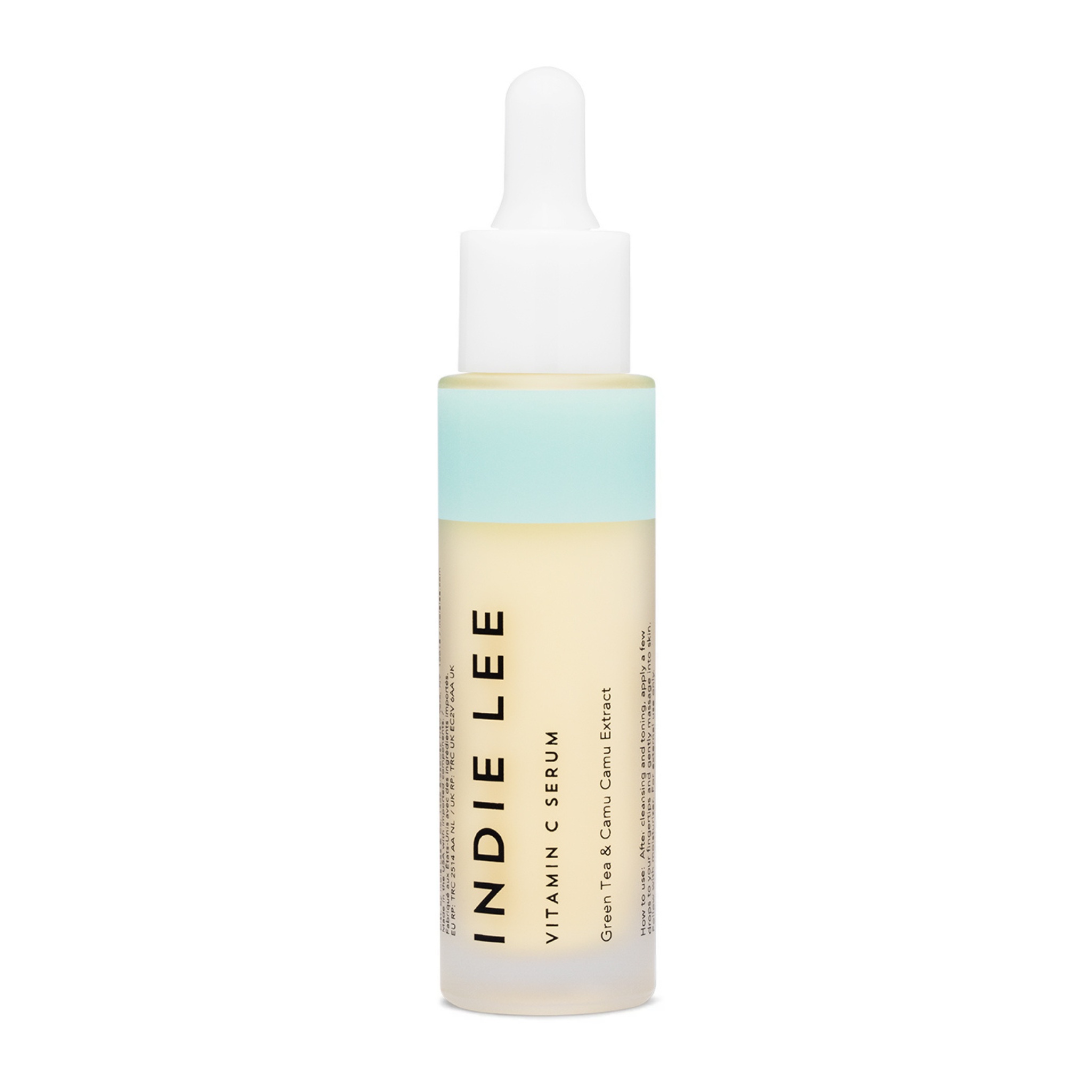 Bottle of Indie Lee Vitamin C Serum on a white background